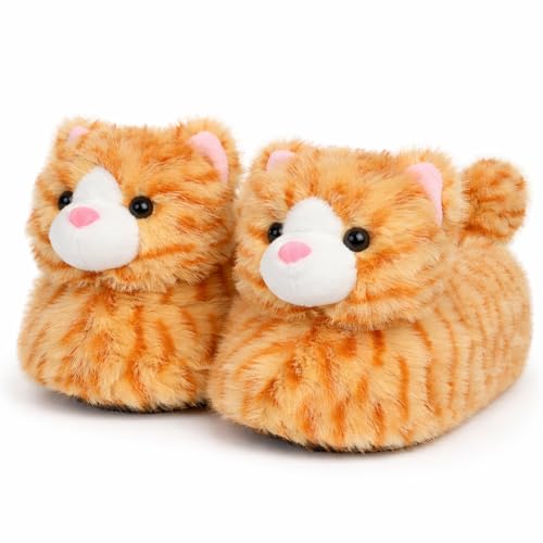 Aopuro Women Orange Cat Animal Slippers Cute Plush House Shoes Warm Novelty Cartoon Slippers Gifts for Birthday Christmas