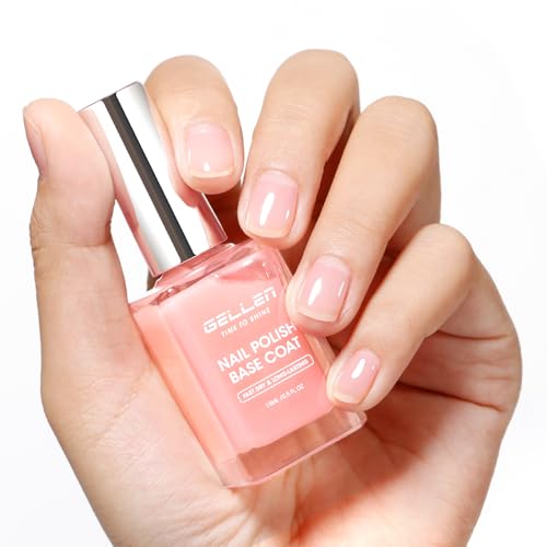 GELLEN 4in1 Clear Nail Polish Base Coat Sheer Tinted Milky Pink Ridge Filler Nail Strengthener & Concealer Calcium Formula Strengthens Nails Enhances Natural Look No HEMA Anti-yellowing