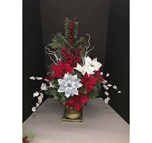 Houísm 20Pcs Christmas Poinsettia Artificial Flowers Decorations, Christmas Tree Wreaths Garland Decoration Glitter Flowers Picks Decor With Stems And Clips For New Year Wedding Party Ornaments White #TOP5