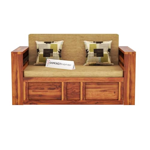 Image of Mamta Furniture Solid Sheesham Wood Sofa Cum Bed Furniture Set with Storage and Cushions for Living Room | Bedroom | Drawing Hall Honey Queen