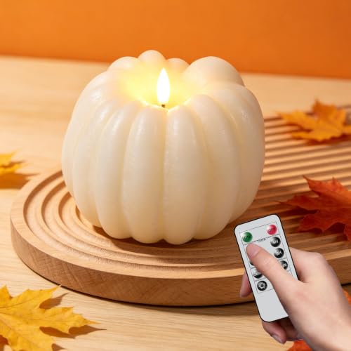 Image of Wondise Fall Decorations Real Wax Pumpkin Candles with Remote Timer