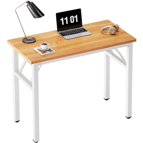 Image of Need Folding Computer Desk - 31.5 Inch Foldable Office Writing Work Study Kids Student Teacher Home Bedroom Table for Small Space, Teak White
