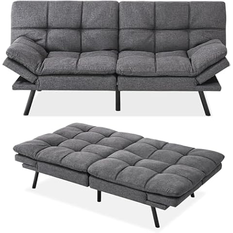 Opoiar Futon Couch,Convertible Futon Sofa Bed,Memory Foam Sleeper Sofa,Adjustable Modern Loveseat,Futon Sets, Sofa Bed for Compact Living Room,Apartment,Office,Grey Cover