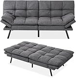 Opoiar Futon Sofa Bed Memory Foam Futon Couch Sleeper Sofa Convertible Fabric 71 Inch Futons Grey with Arm Rest, Metal Legs, Living Room Small & Compact Spaces, Easy Assembly PYF-267FA-DGY-2