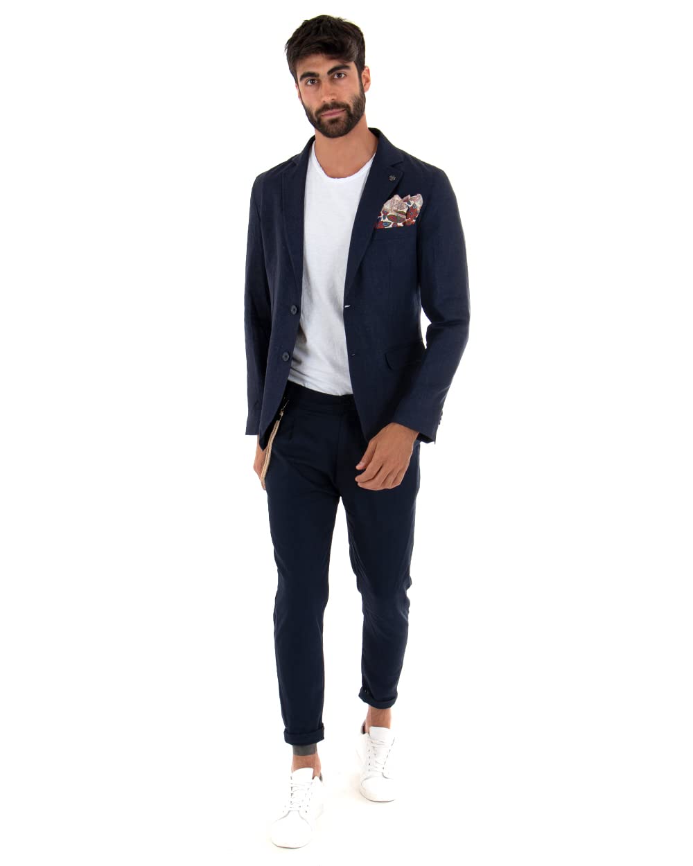 Abito Uomo Outfit Completo Giacca Pantalone Leggero Elegante Doppiopetto Pantalone Bottone Allungato