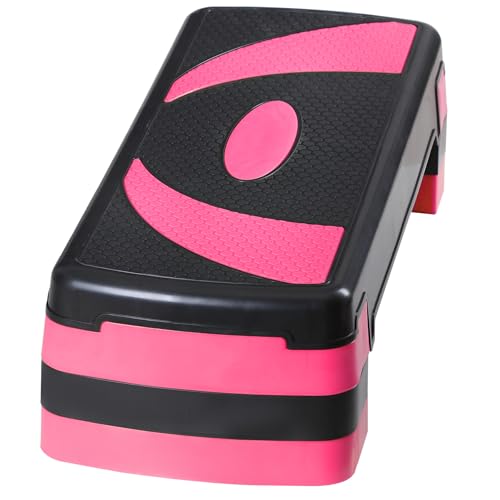 JungleA 31\" Aerobic Step Platform, 3 Levels Height Adjustable Steppers For Exercise at Home Gym, Cardio Workout Step Platform Wide Bench, 4 Stackable Risers, Non Slip Fitness Stepper Up Box, Pink