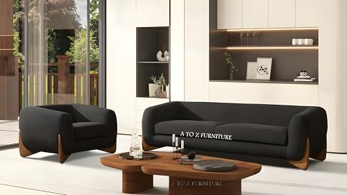 Image of A to Z Furniture Classic Chesterfield Sofa Set Luxury Chesterfield Sofa in for Home Living Room & Office (Black 3+1+1)