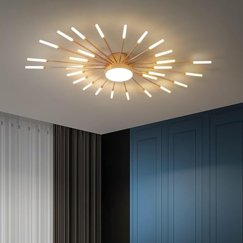 minifair Moderne LED-Deckenleuchte, 28 + 1 Köpfe, halbbündige Deckenleuchte, goldene Kronleuchter, Deckenbeleuchtung für Schlafzimmer, Wohnzimmer, Küche, Esszimmer, Restaurant