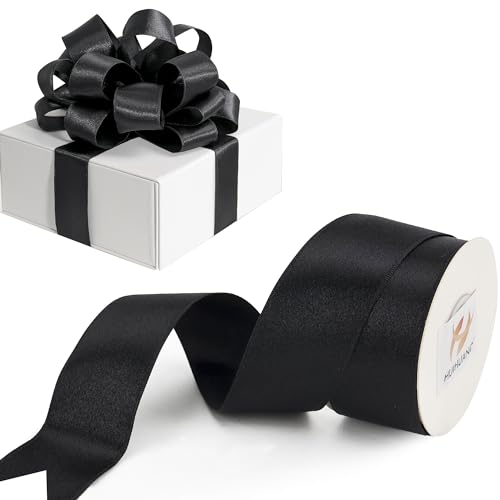 HUIHUANG Black Satin Wired Ribbon 1-1/2 inch Double-Faced Satin Wire Edge Ribbon for Wreaths, Bows Making, Gift Wrapping, Holiday Home Decor, Crafts, Bows-Continous 10 Yards