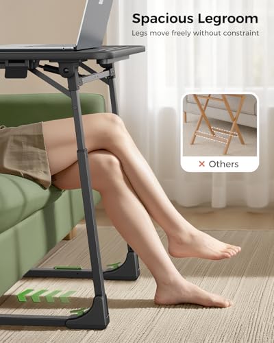 Image of SAIJI Easy Folding TV Tray Table Adjustable TV Dinner Tray | No Assembly Required, Leather Surface, Metal Frame, Extra Large, Sturdy and Stable, for Laptops and Eating on Couch & Bed