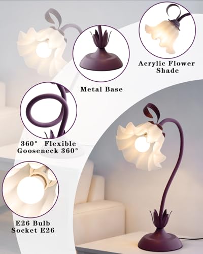 Image of WERFOP Flower Table Lamp Cute Desk Lamp for Bedroom Home Decor (Purple)