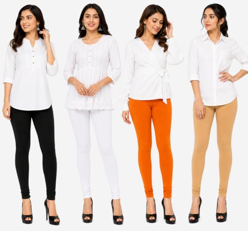 Image of DO IT Creation Women's Cotton Regular Fit Leggings Multi Color Combo Pack of 4