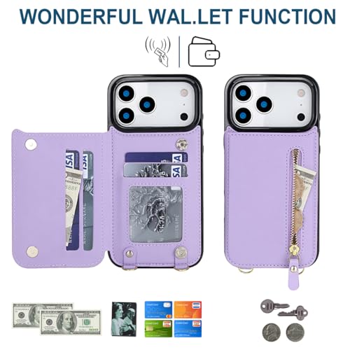 Étui portefeuille bandoulière iPhone 17 Pro Max violet en cuir avec fente cartes - 3