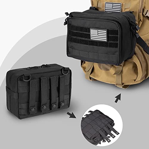 Jueachy Tactical Molle Pouch Admin Bag - Large Edc Pouches Expandable Utility Tool Pouch Molle Accessories Organizer Medical Pocket With Water Bottle Holder, Flashlight Pokcet Us Patch #TOP6