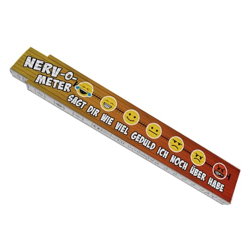Meterstab aus Holz mit Motiv und Spruch - Nerv-o-Meter mit lustiger Emoticons-Skala Sagt dir wie viel Geduld ich noch über habe für Hobby-Handwerker und Bauarbeiter die sehr
