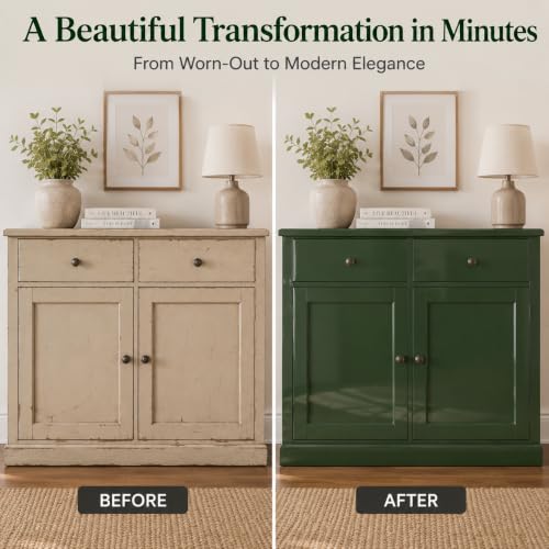 Image of HOME13 Olive Green Wallpaper Glossy Green Peel and Stick Wallpaper Self Adhesive Decorative Vinyl Sticker for Shelf Liner Kitchen Cabinet Table Door Waterproof Removable (20x200 Inch)