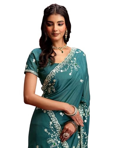 Image of SIRIL Women's Georgette Embroidery Saree With Unstitched Blouse