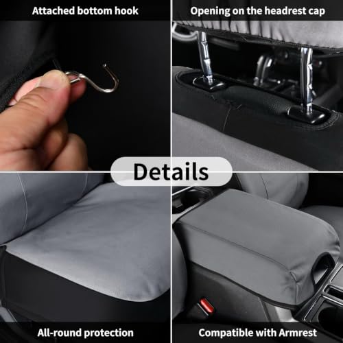Image of Coverado Canvas Car Seat Covers, Waterproof Seat Protector Car Seat Cushions, Seat Covers Compatible Custom Fit for 2015-2026 Ford F150 & 2017-2026 Ford F250 F350 F450, Full Set, Gray