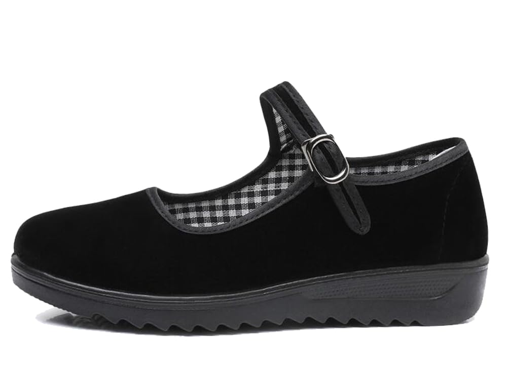 missfiona Zapatos Mary Jane de Terciopelo para Mujer, Zapatos de Baile Pekín de Tela Plana, Ajuste Ancho