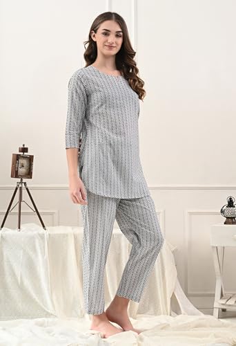 Image of Amazon Brand - Tavasya Women Cotton- Rayon Printed Kurti with Pant Co-Ord Set | Soft Comfortable Straight Fit Ethnic Kurta Set | 3 /4 Sleeves V-Neck Daily, Office & Casual Wear