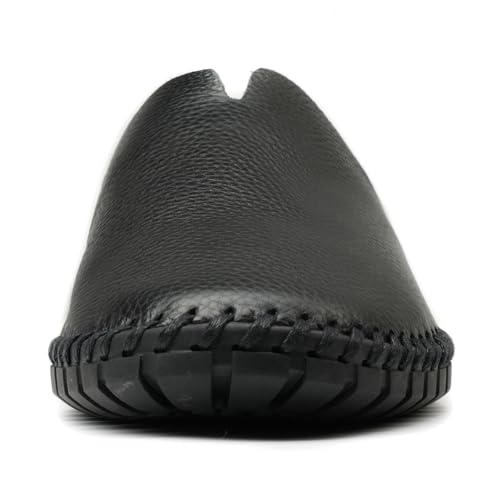 Image of Men's Slip-On Loafers Mules Clog Handmade Leather Slippers Hand Stitched no-Heel Casual Shoes for Men Breathable Comfortable Soft