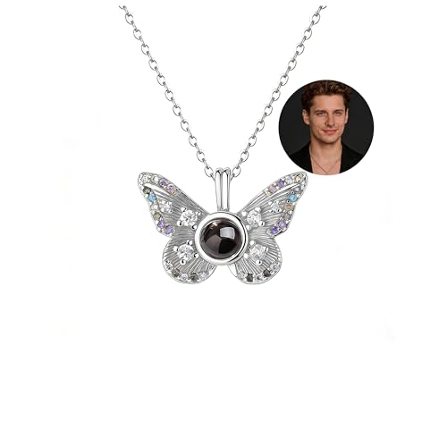 Desdira Collier personnalisé avec projection photo et image cachée – Collier Papillon avec photo – Cadeau bijou personnalisé pour femmes, petites amies, mères et filles – Argent, Or, Or rose – vue 8