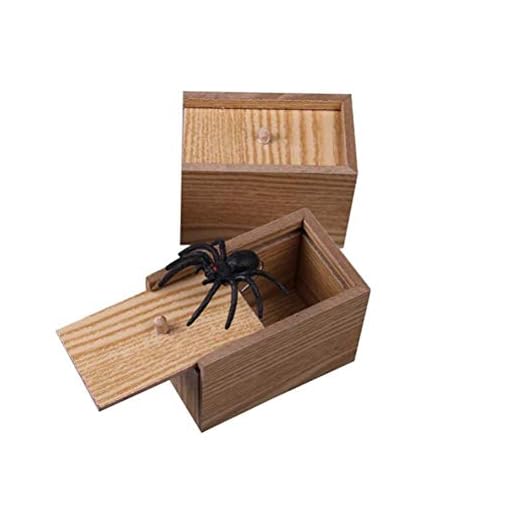 Spinne Prank Scare Box, Spinne in Box, Holz Streich Spinne Angst Box,Angst Spielzeug Spinne Versteckt in Holzkiste, Handgemachte lustige Scherzboxen, Scherz-Trick-Spiel-Spielwaren