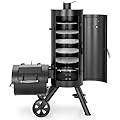 Captiva Designs Charcoal Vertical Smoker Grill and Offset Smoker Grill Combo, Extra Large Outdoor Barrel BBQ Meat Smoker Grill with 5 Removable Smoking Grates & Built-in Hooks for Various Meat Foods
