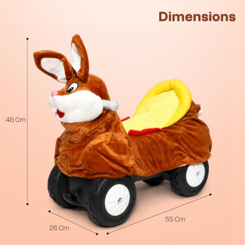 Image of Toyzone Little Soft Rabbit Ride on | Cloth-Covered Ride On Toy with Wheels | Back Support | Indoor & Outdoor Ride-On for Toddlers 1-4 Years