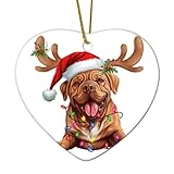 Adornos de Navidad 2024 Dogo de Burdeos con cuernos, colgante de porcelana de raza de perro, perro, niño, animal, regalo coleccionable para decoraciones de fiesta de Navidad, corazón de cerámica, 3