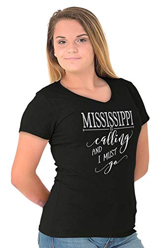 Brisco Brands Mississippi Is Calling And I Must Go Womens Petite V-Neck T Shirt Black #TOP5