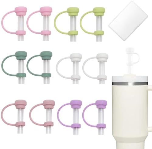 12 Piezas Tapones para Pajitas, Reutilizables Cubiertas de Pajita...