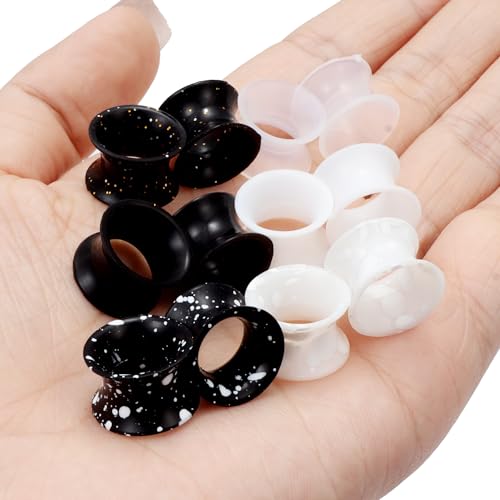 Kridzisw 10G-50mm Silicone Ear Gauges Double Flare Tunnels Earrings Flexible Flesh Black White Tunnel Expander Stretching Gauge Earlets Plug for Women Men4