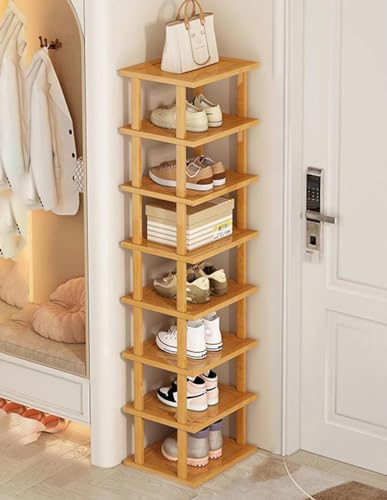 Scarpiera verticale in bambù, impilabile, minimalista, organizer per scarpe, 7 ripiani, 25 cm, allungabile per ingresso, scarpiera stretta per garage, angolo camera da letto, corridoio, 1 9 livelli in