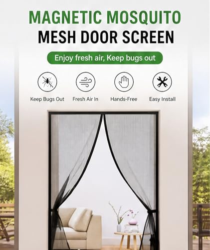 Image of 210x100cm Magnetic Curtain for Door, Magnetic Ac Curtain for Door, Magnetic Mesh Curtain, Breathable Protective Net, Anti Insect Ventilation Screen Suitable for Home Household Use