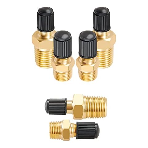 Minimprover 12 PCS Anti-Corrosion Brass Schrader Valve Standard Valve Core with 1/4''NPT Male and 1/8" NPT Male Threads Tank Valve & Caps with Rubber Ring Cover