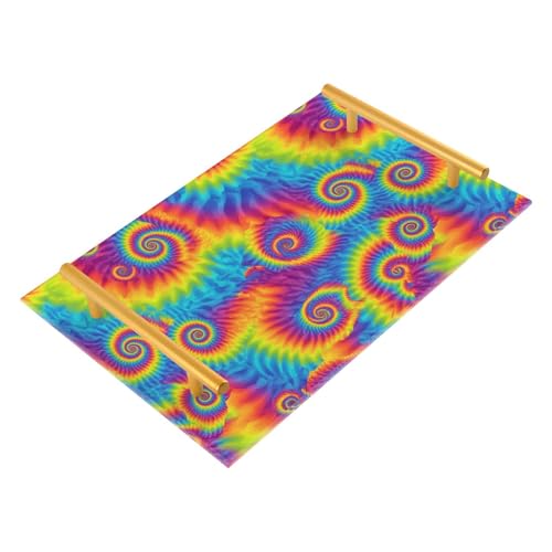 Bandeja acrílica acrílica decorativa con diseño de explosión de color teñido anudado vibrante con asas, bandeja para sala de estar, para joyas, perfumes, para servicio de alimentos, bandejas para