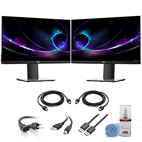 2 x Dell P2419H 24 Inch 16:9 Ultrathin Bezel IPS Monitor (P2419H) + 2 x HDMI Cable + LCD Cleaning Kit - Dual Monitor Bundle