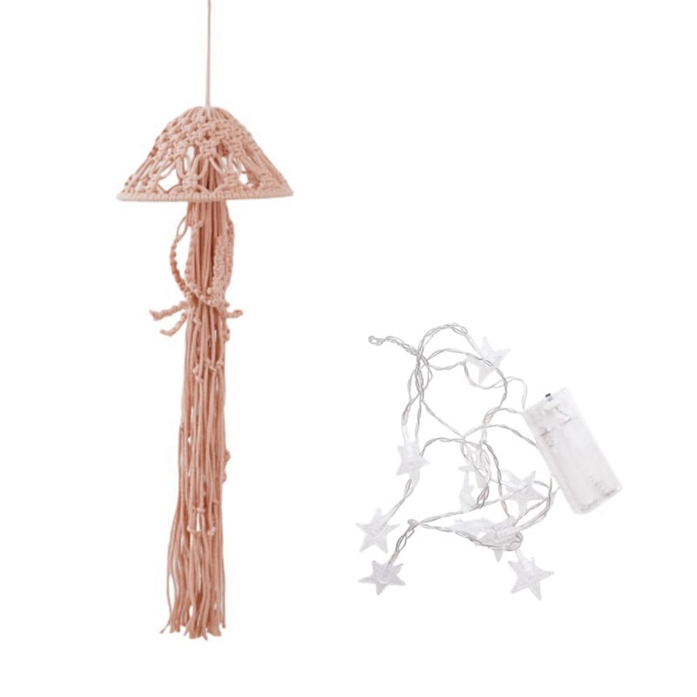 CTRLZS Boho Macrame Dream Catcher Handmade Woven Ornament with String Lights Jellyfish Dream Catcher for Hanging Decor C