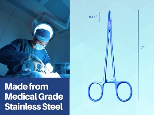 Image of ARTMAN INSTRUMENTS Mayo Hegar Needle Holder 7 inch - Surgical Needle Driver Clamp Forceps with Blue Plasma Coating & Tungsten Carbide Inserts for Precision Suturing