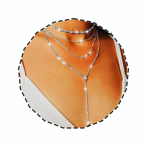 Layered Y Necklace Silver Sparkly Rhinestone Necklaces Long Elegant Neck Jewelry for Women