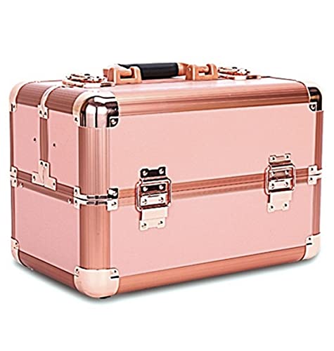 Image of Adson Professional Makeup Box Cosmetics Case Jewelry Organiser Vanity Make Up Storage Box Beauty Train Case Lockable with Keys (Simple Sober Rose Gold)