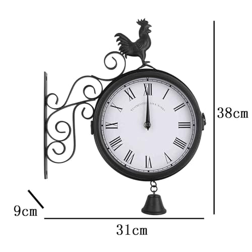 Horloge à Quartz Silencieuse Double Face Rétro avec Fleuron d'Oiseau en Fer - 8