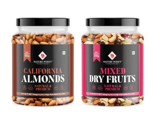 Image of Nature Purify Dried Fruits Combo Almond and Mix Dry Fruits 250gm Each Pack OF 2 | Healthy Snacks Mixed Nuts with Dry Fruit | Nutrient-Rich Snack for Wellness | Diwali Gift