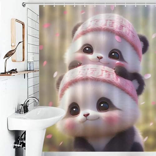 Rideau de douche tissu polyester panda imperméable 152x183cm pour douche et baignoire - 6