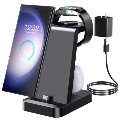 Charging Station For Samsung: 3 In 1 Fast Charger Station For Samsung S23 Ultra S22 S21 Note20 10 Z Flip Z Fold - Wireless Watch Charger For Galaxy Watch 5 Pro 4 3, Galaxy Buds Charging Dock Stand #TOP7