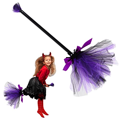 Gukasxi Vassoura de bruxas 60 cm vara de bruxa de plástico vassoura de bruxa Atrezzo vassoura voadora de bruxa para se vestir cosplay disfarces decoração de Halloween (roxo)