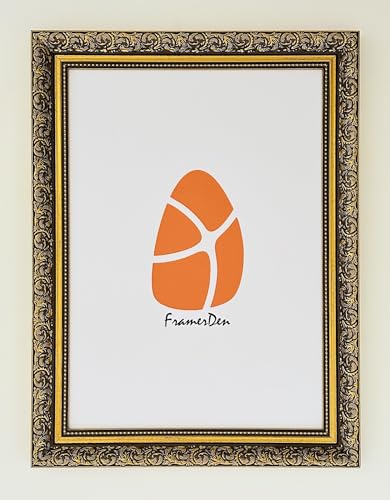 FramerDen® Gold 40x50 Vintage Shabby Chic Antique Style Poster Picture Frame Fits 40x50cm Size Poster Photo Artwork Print, Portrait & Landscape Wall Mountable, Perspex Front & MDF Backing