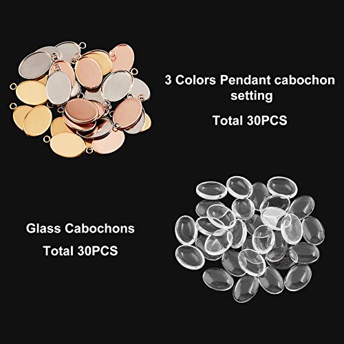 UNICRAFTALE About 30 Sets 3 Colors 304 Stainless Steel Oval Blank Bezel Pendant Set including 18x13mm Glass Cabochons Trays Base Pendant Cabochon Settings for Jewelry Making DIY Findings - Image 3