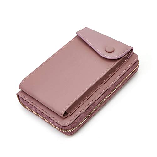ZSooner Damen-Tasche, Karten, hion PU-Leder, Reißverschluss, rechteckig, lässig, solide, große Kapazität, Crossbody, einzelne Schulter, Geldschlüssel (dunkelrosa) Cover